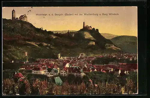 AK Weinheim /Bergstrasse, Ortsansicht mit Wachenburg und Burg Windeck