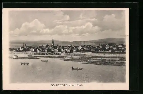 AK Schierstein am Rhein, Ortspanorama vom Wasser aus