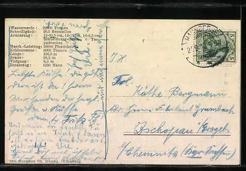 AK SMS Kriegsschiff Helgoland Volldampf gebend und in See stechend