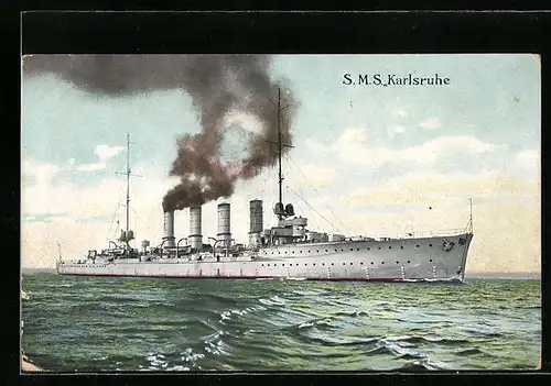 AK SMS Kriegsschiff Karlsruhe bei leichtem Wellengang