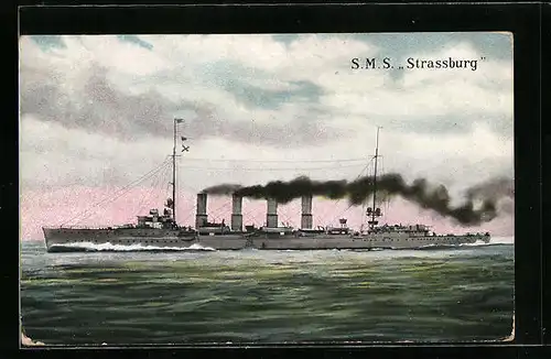 AK SMS Kriegsschiff Strassburg auf hoher See