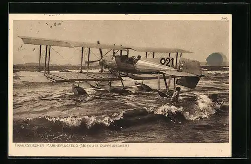 AK Französisches Wasserflugzeug (Breguet Doppeldecker)