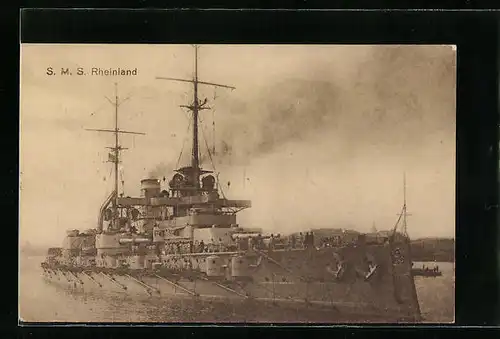 AK SMS Kriegsschiff Rheinland in der Bugansicht