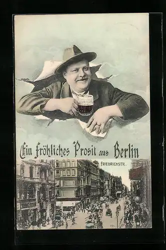 AK Berlin, Belebte Friedrichstrasse, Prosit