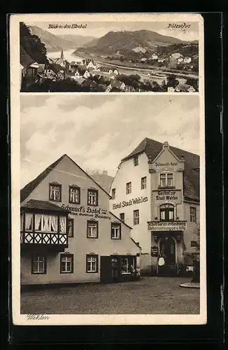 AK Wehlen i. Sächs. Schweiz, Schmuck`s Hotel, Gasthof, Blick in das Elbtal