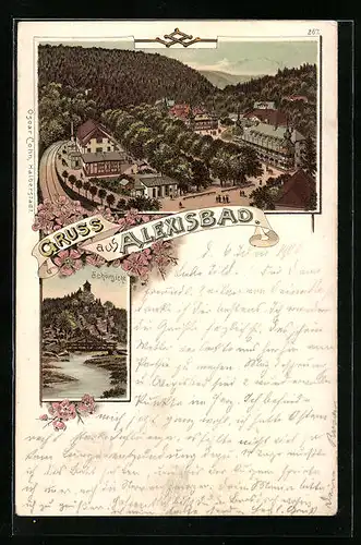 Lithographie Alexisbad, Ortsansicht mit Schönsicht