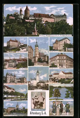 AK Altenburg i. S.-A., Residenzschloss, Kriegerdenkmal, Bahnhof