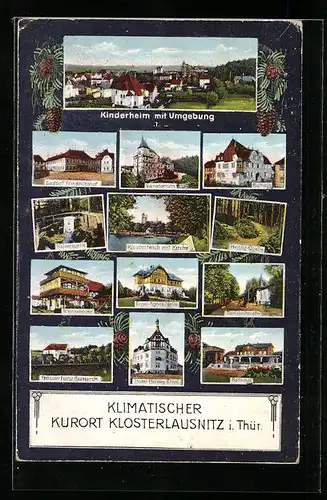 AK Klosterlausnitz i. Thür., Kinderheim mit Umgebung, Gasthof Friedrichshof, Rathaus