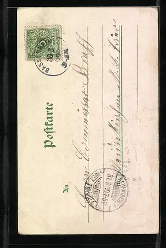 Lithographie Neuwied, Hafenpartie mit Dampfer