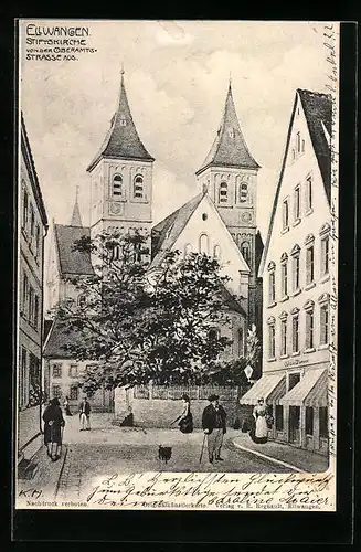 AK Ellwangen, Stiftskirche von der Oberamtsstrasse aus