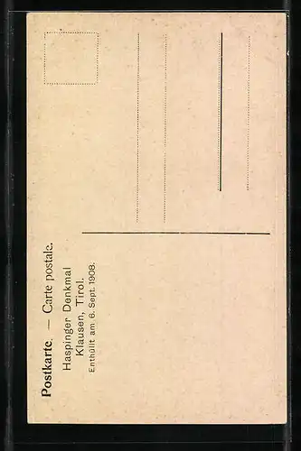 AK Klausen, Haspinger Denkmal, enthüllt am 6.9.1908