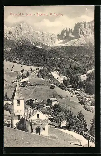 AK St. Cyprian /Tiersertal, Kapelle und Gebirge im Sonnenschein