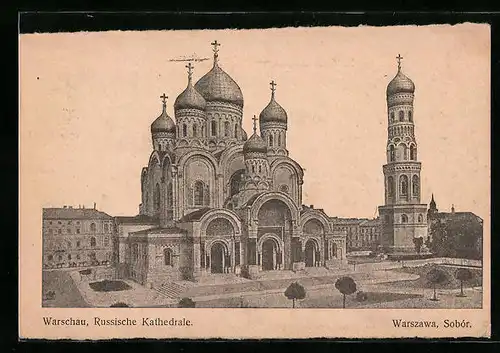 AK Warschau, Russische Kathedrale mit Strassenpartie