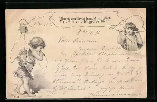 AK Amor haucht inniglich durchs Telefon Ich grüsse Dich