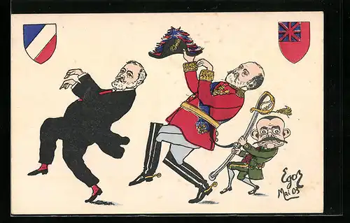 Künstler-AK Karikatur Präsident Loubet von Frankreich und Edward VII. von England