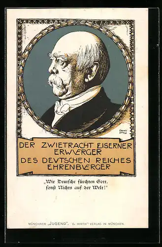 Künstler-AK Franz Stuck: Der Zwietracht eiserner Erwuerger..., Seitenportrait Bismarck
