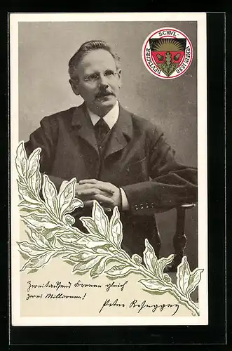 AK Deutscher Schulverein: Portrait Peter Rosegger, Logo des Deutschen Schulvereins