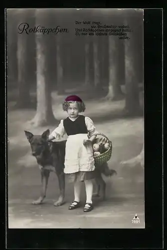 Künstler-AK Rotkäppchen hat dem Wolf erklärt, wo die Grossmutter wohnt