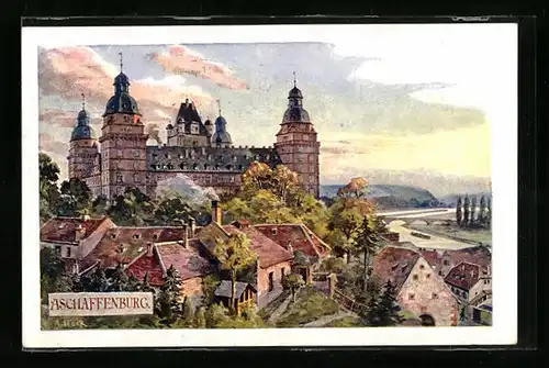 AK Aschaffenburg, Ortsansicht mit Schloss Johannisburg