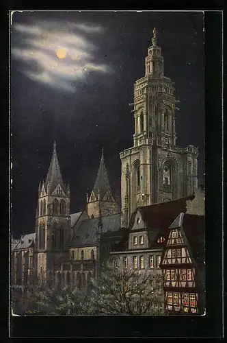 Künstler-AK Heilbronn a. Neckar, Kilianskirche bei Mondschein