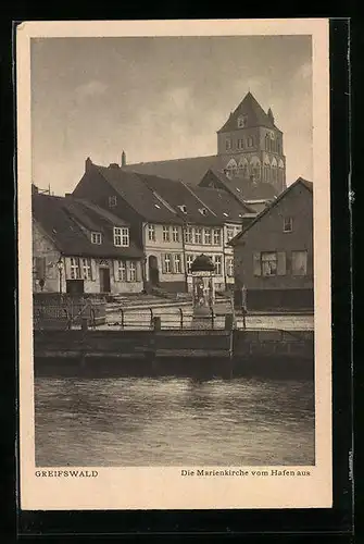 AK Greifswald, Die Marienkirche vom Hafen aus