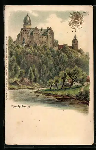 Lithographie Lunzenau, Ansicht der Rochsburg