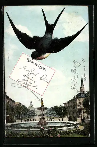 AK Bonn, Brunnen mit Grünanlagen in der Innenstadt