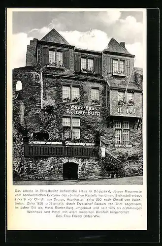 AK Boppard a. Rh., Weinhaus Hotel Römer-Burg in der Frontalansicht