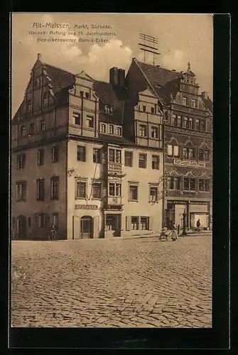 AK Meissen, Strassenpartie am Markt von der Südseite, Barock-Erker