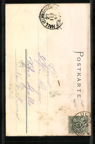 Lithographie Ulm a. D., Ortspartie an der Blau