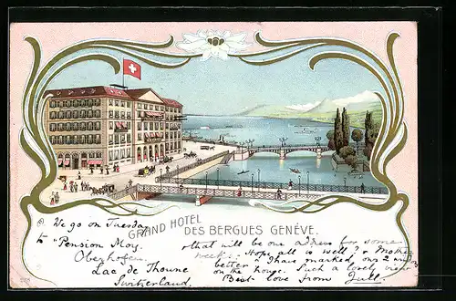 Lithographie Genéve, Grand Hotel des Bergues Genéve