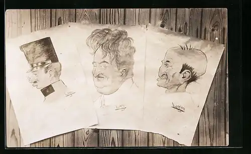Künstler-AK sign. Laszlo Lurja: Portraits, Karikaturen