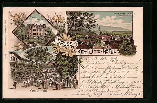 Lithographie Falkenberg i. M., Kettlitz-Hotel und Victoria-Institut