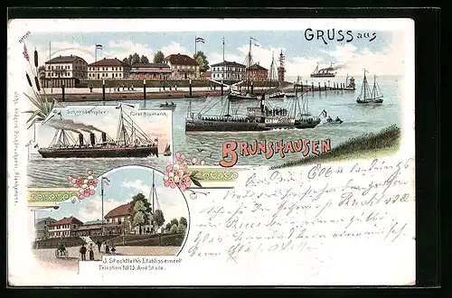 Lithographie Brunshausen, Schnelldampfer Fürst Bismarck, Restaurant von J. Stockfleth