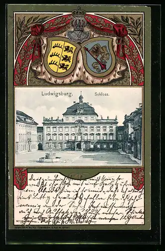 Passepartout-Lithographie Ludwigsburg, Schloss mit Wappen