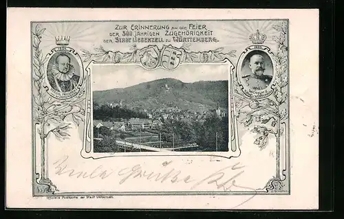 AK Liebenzell, Ortsansicht, Festpostkarte zur 300jährigen Zugehörigkeit zu Württemberg