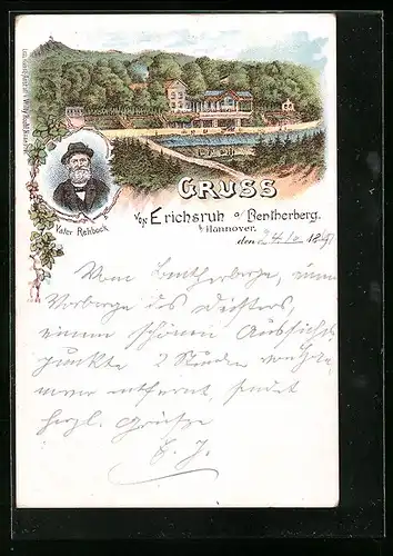 Lithographie Hannover, Gasthaus Erichsruh a. Bentherberg, Vater Rehbock