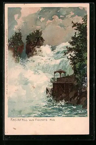 Künstler-AK Schaffhausen, Rheinfall von Fischetz aus