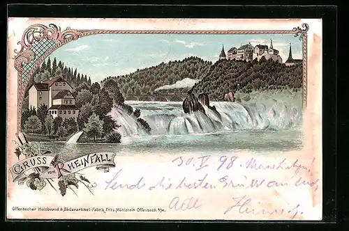 Lithographie Schaffhausen, Ansicht vom Rheinfall