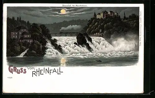 Lithographie Rheinfall, Rheinfall bei Mondschein
