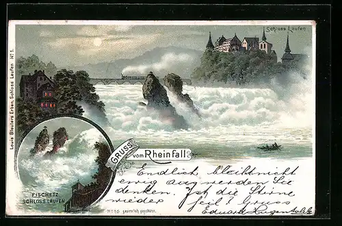 Lithographie Rheinfall, Rheinfall, Schloss Laufen