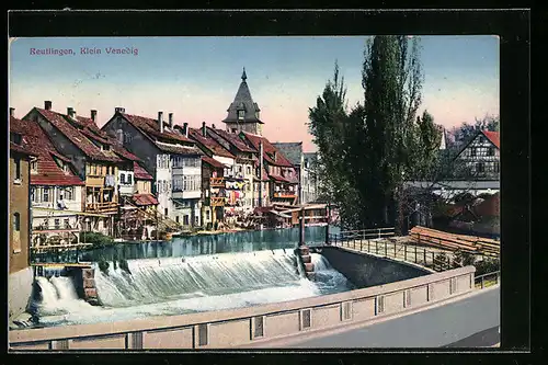 AK Reutlingen, Sicht auf Klein Venedig mit Schleuse