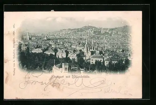 AK Stuttgart, Ortsansicht mit Uhlandshöhe