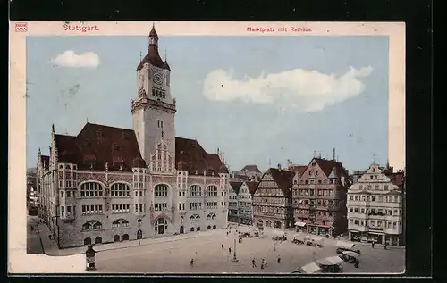 AK Stuttgart, Marktplatz mit Rathaus