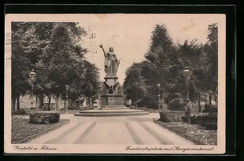 AK Krefeld a. Rhein, Friedrichsplatz mit Kriegerdenkmal