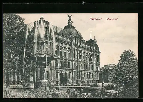 AK Hannover, Hauptpost mit Springbrunnen