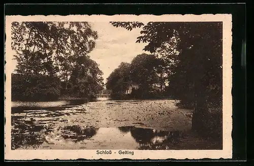 AK Gelting, Blick über den Seerosenteich aufs Schloss