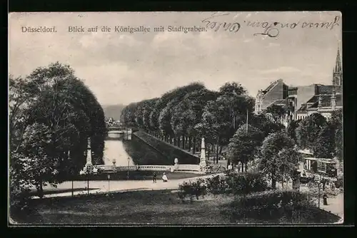 AK Düsseldorf, Blick auf die Königsallee mit Stadtgraben