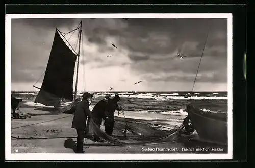 AK Heringsdorf, Fischer am Strand des Seebades