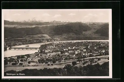 AK Säckingen a. Rhein, Blick über den Ort zum Rhein hin